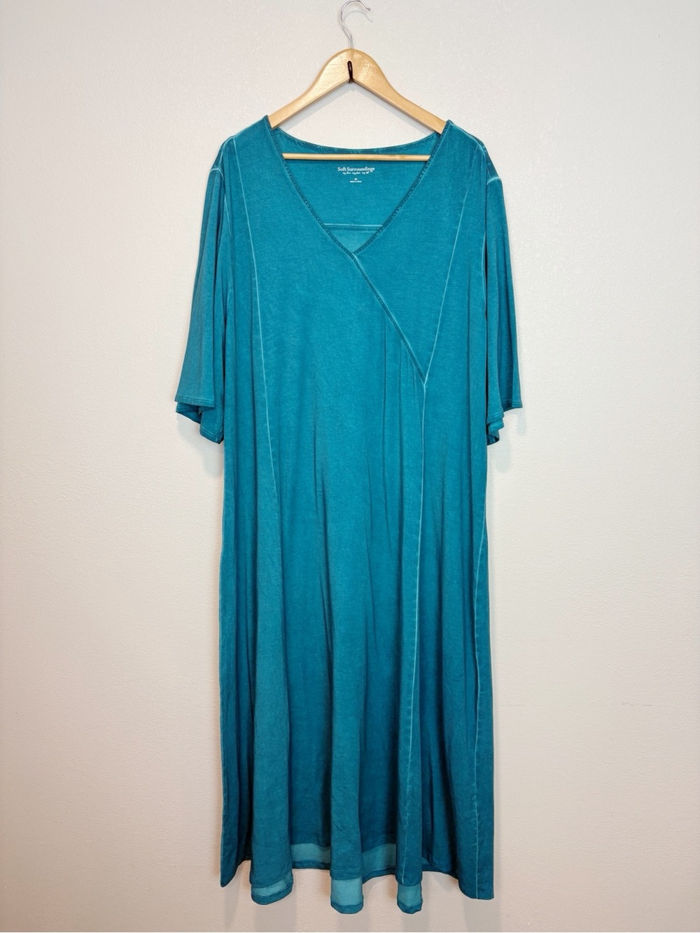 Soft Surroundings Gatsby Teal V-Neck Jersey Knit Maxi Dress Boho Lagenlook 3X